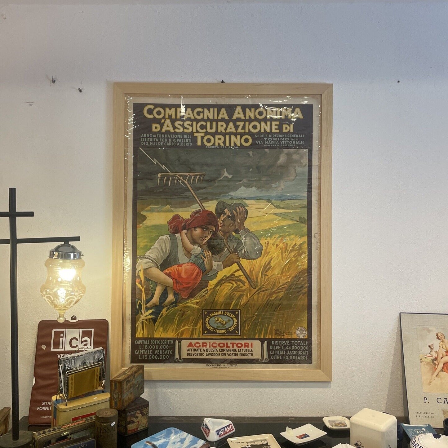 Manifesto originale Osvaldo Ballerio - 1934 - Compagnia d'Assicurazioni Toro